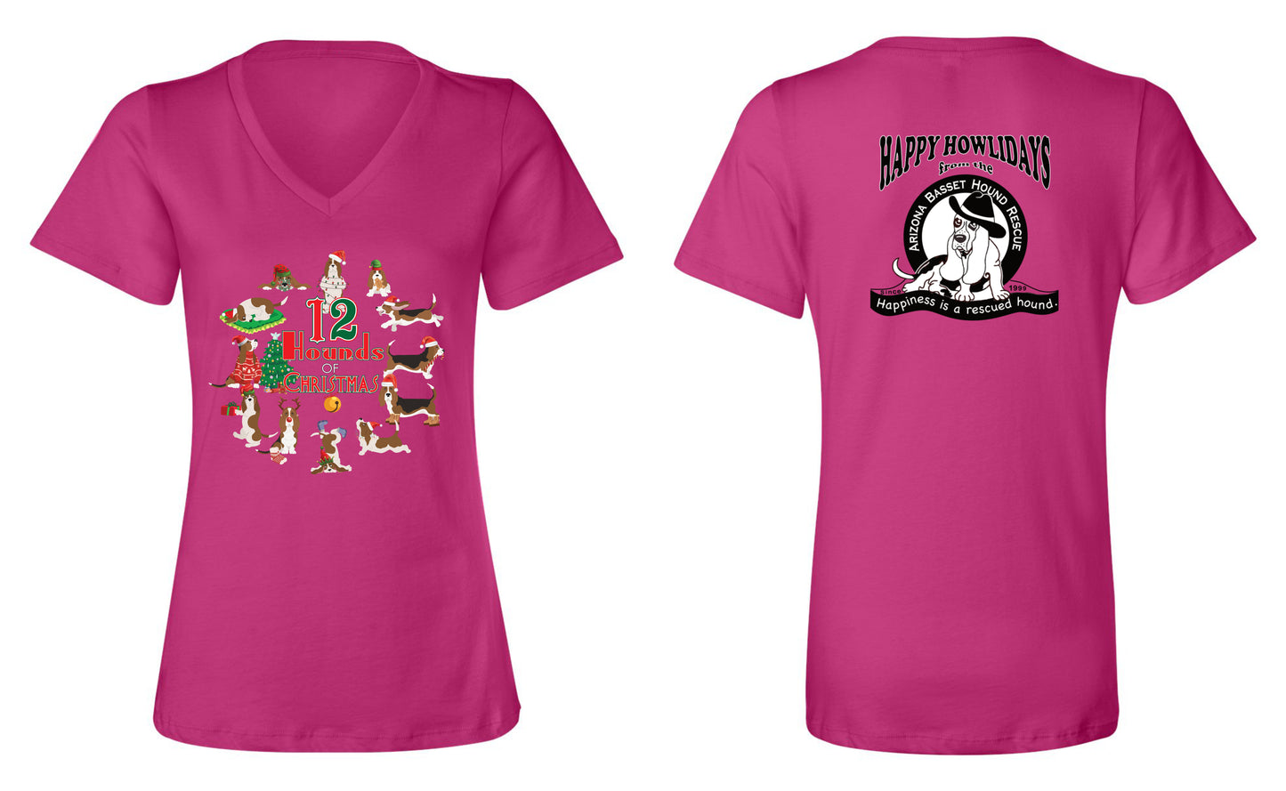 12 Hounds of Christmas Womens V-neck Shirt