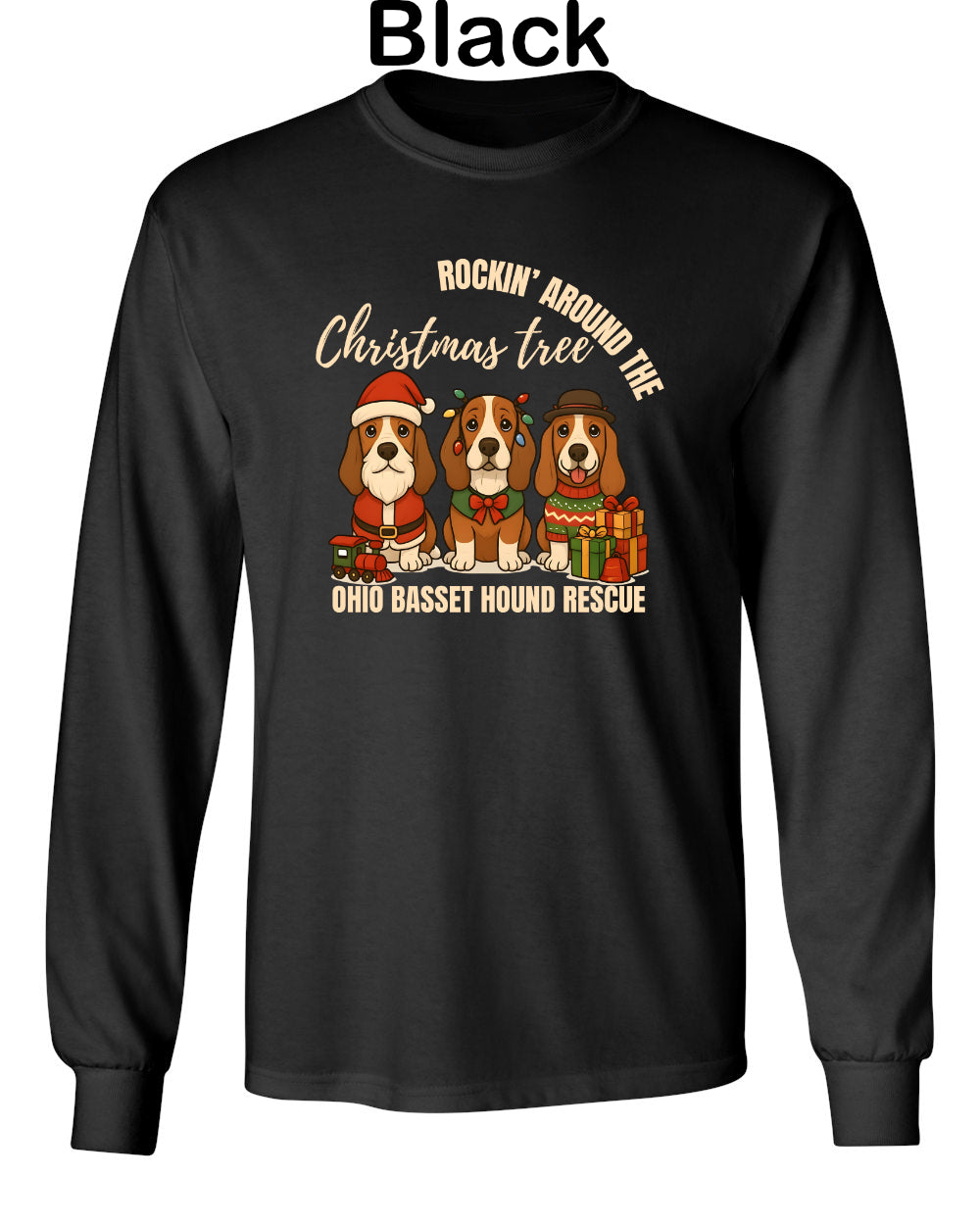 3 Christmas Bassets Long Sleeve Shirt