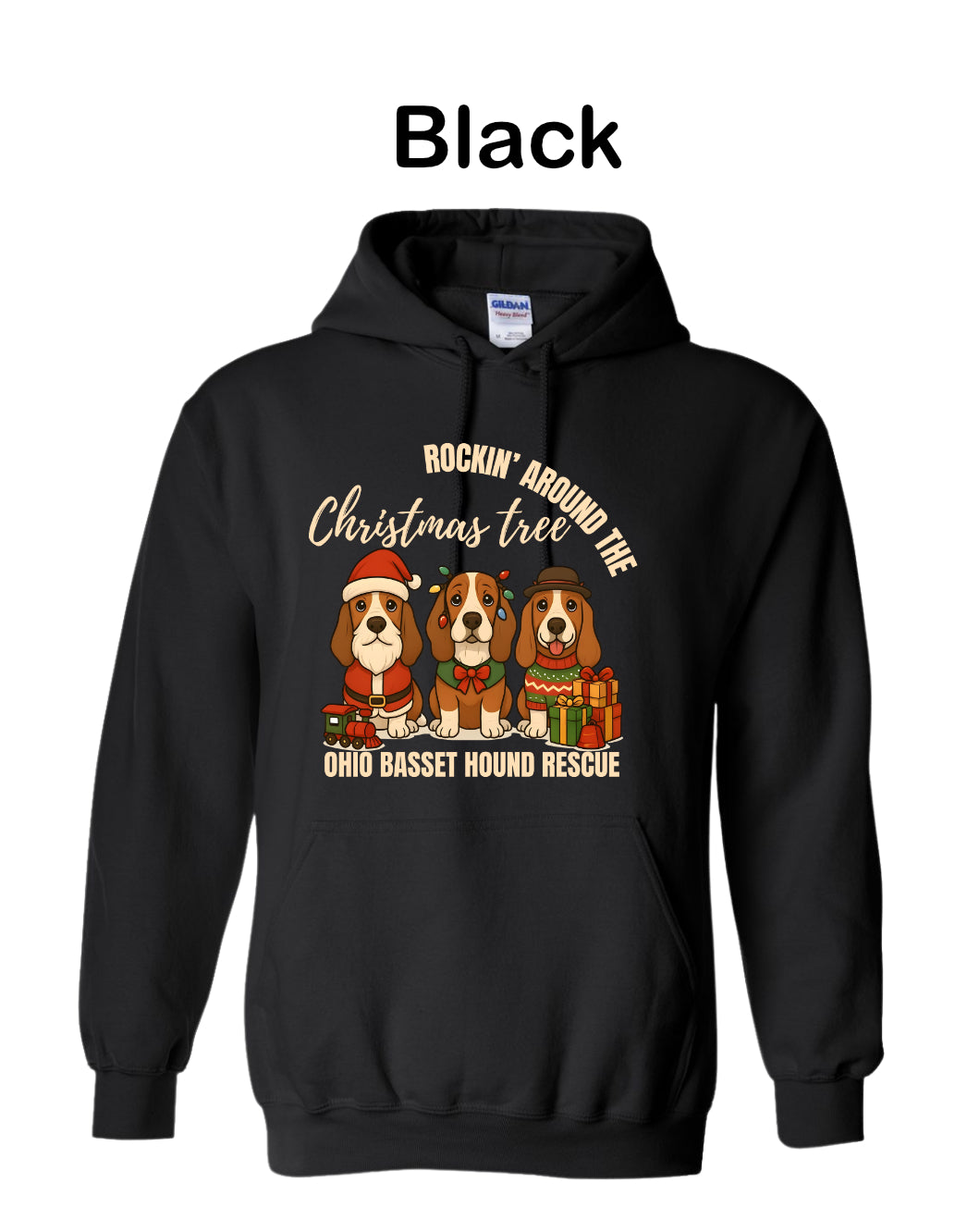 3 Christmas Bassets Tree Hoodie
