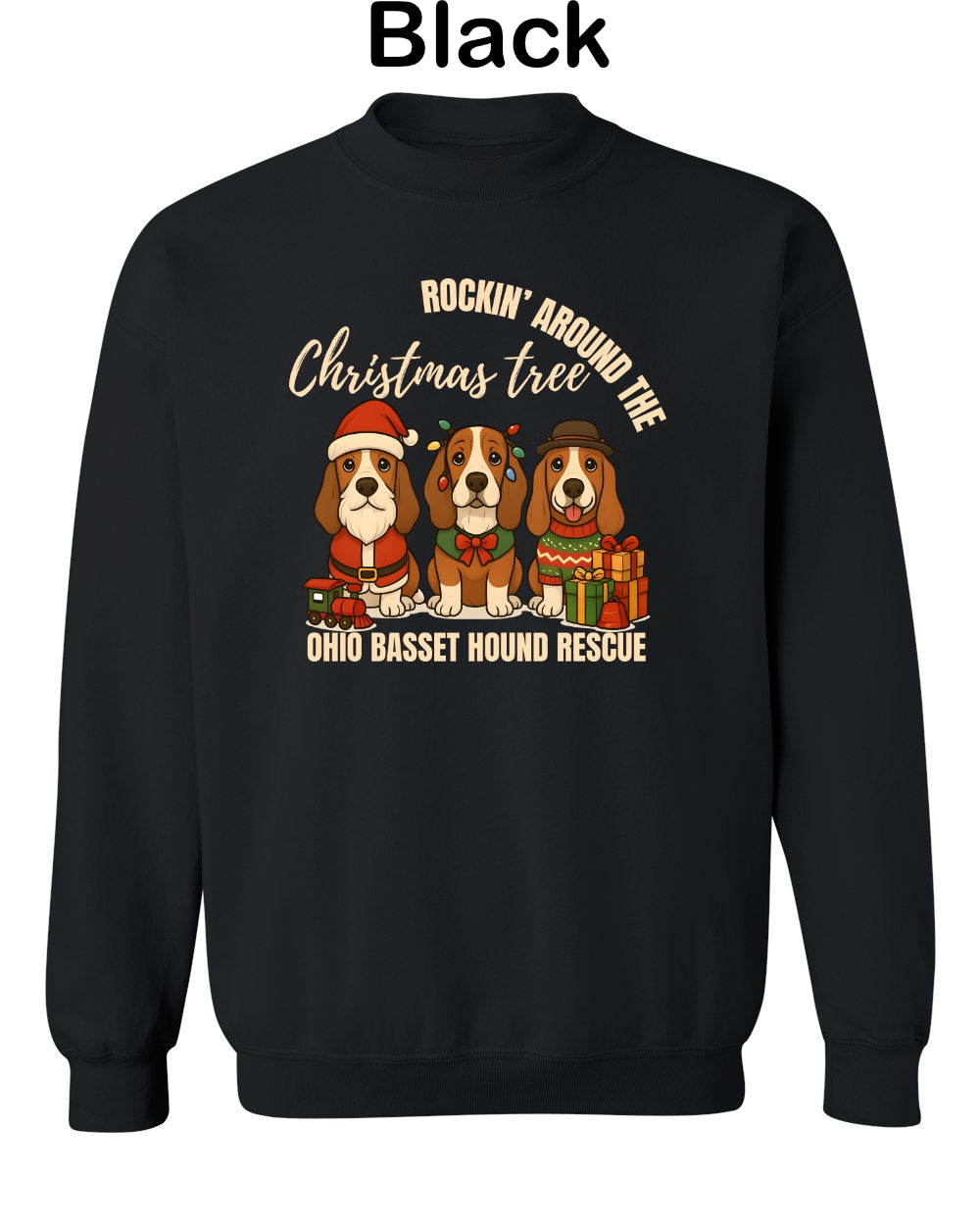 3 Christmas Bassets Tree Sweatshirt