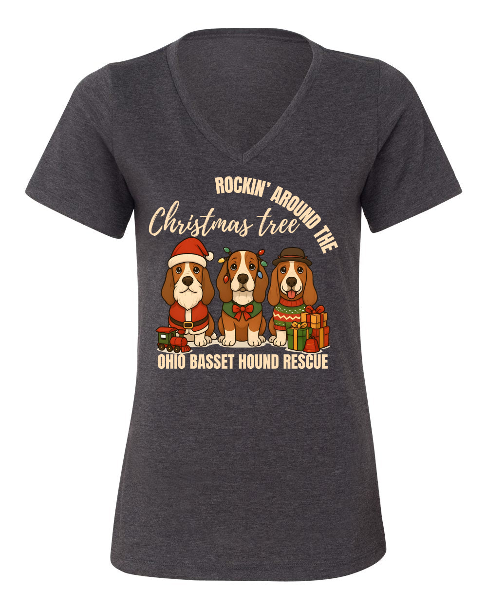 3 Christmas Bassets Women's V-neck