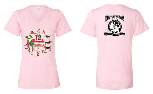 12 Hounds of Christmas Womens V-neck Shirt