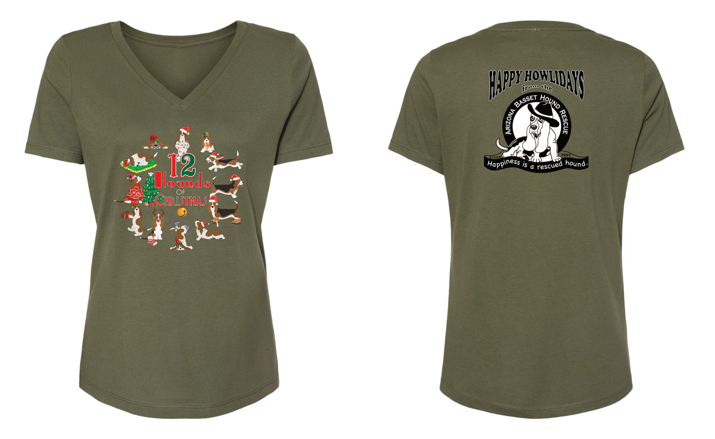 12 Hounds of Christmas Womens V-neck Shirt