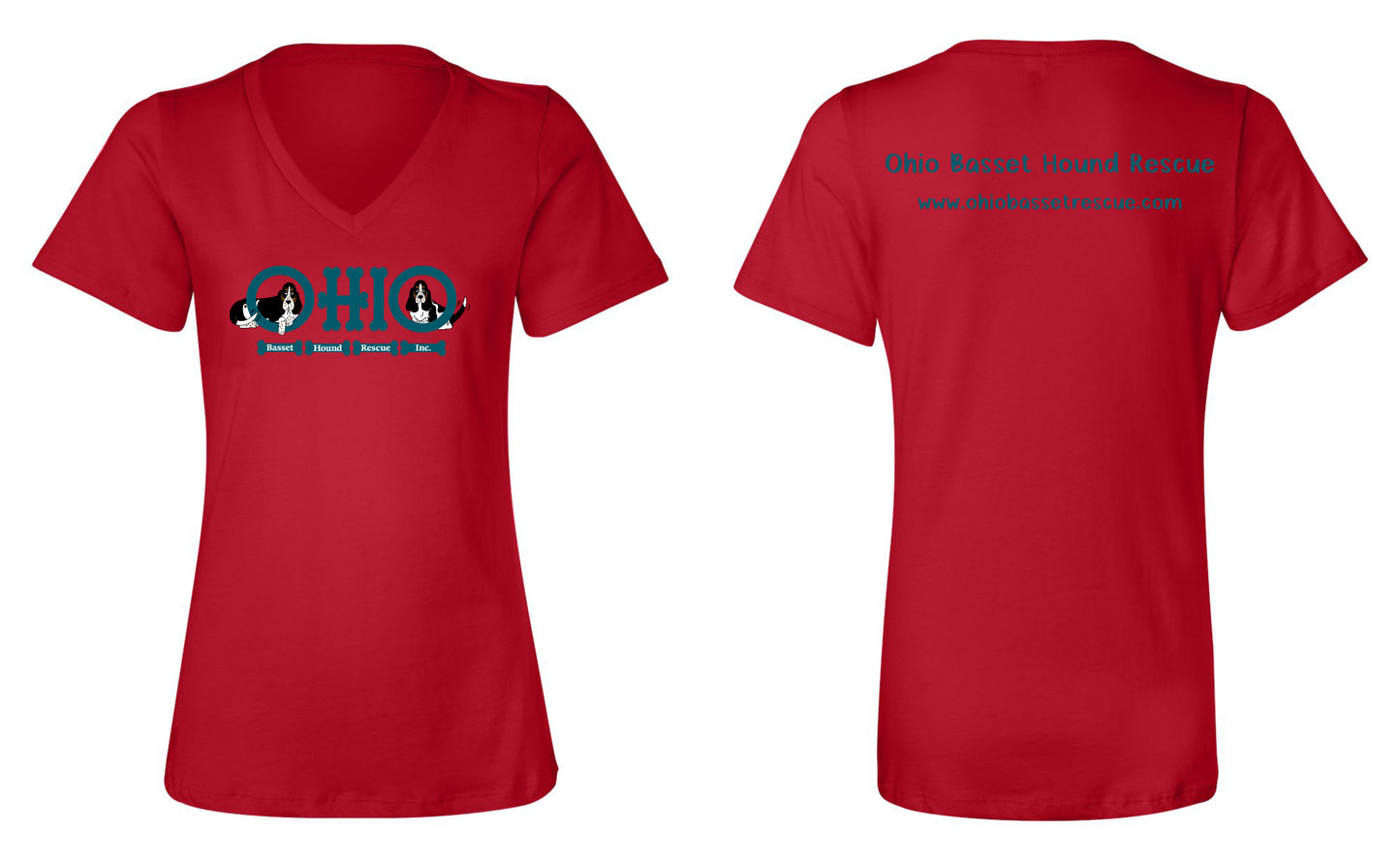 Ohio Basset Hound Rescue Logo Women's V-neck Shirt