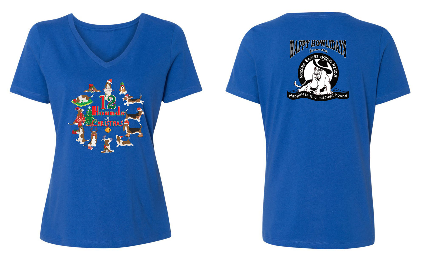 12 Hounds of Christmas Womens V-neck Shirt