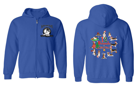 12 Hounds of Christmas Zip Up Hoodie