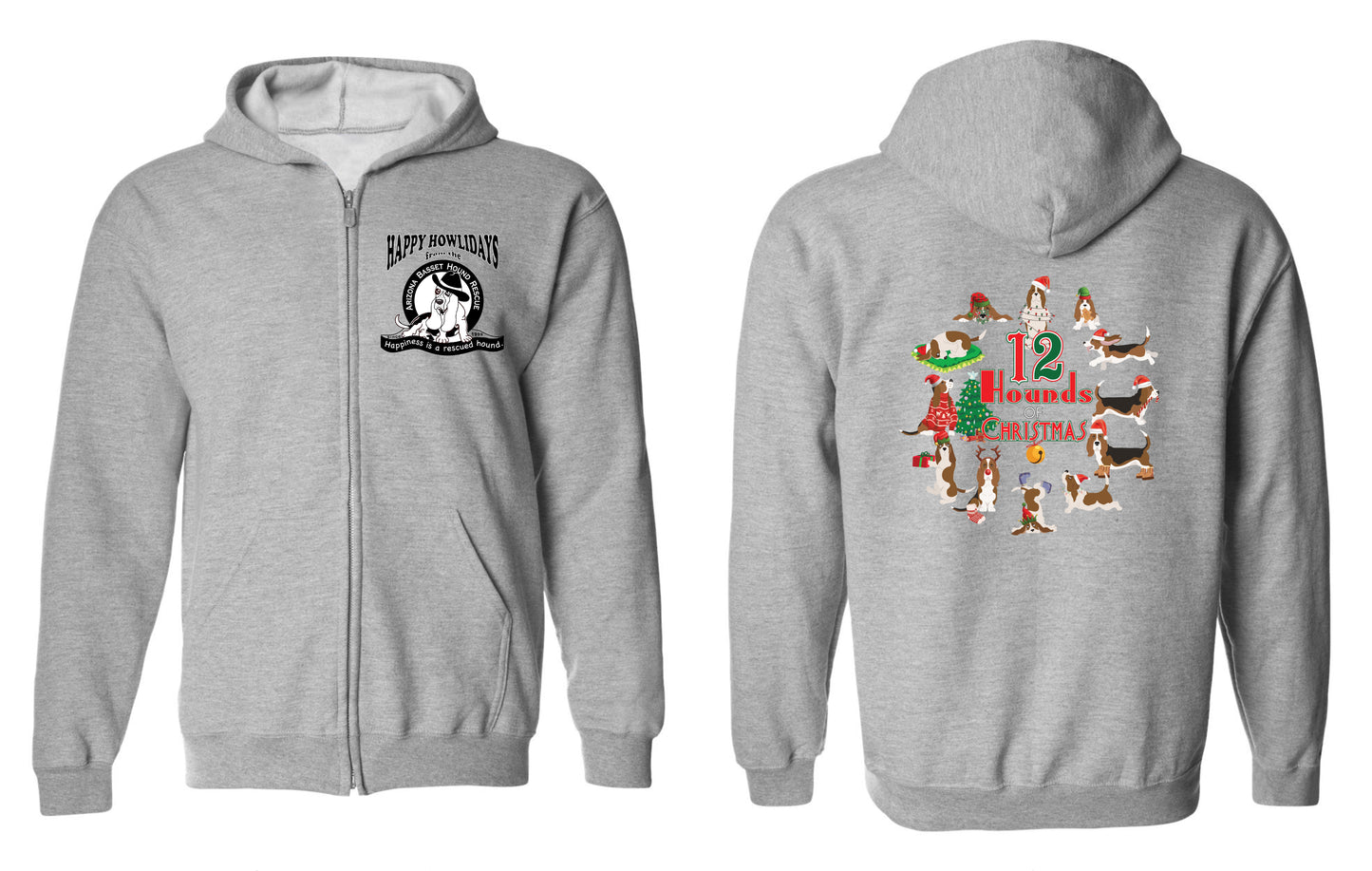 12 Hounds of Christmas Zip Up Hoodie
