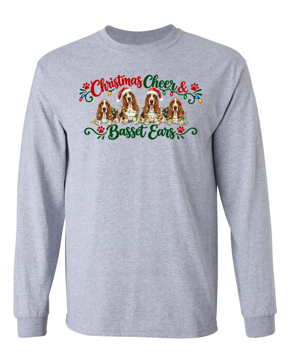Christmas Cheer & Basset Ears Long Sleeve Shirt