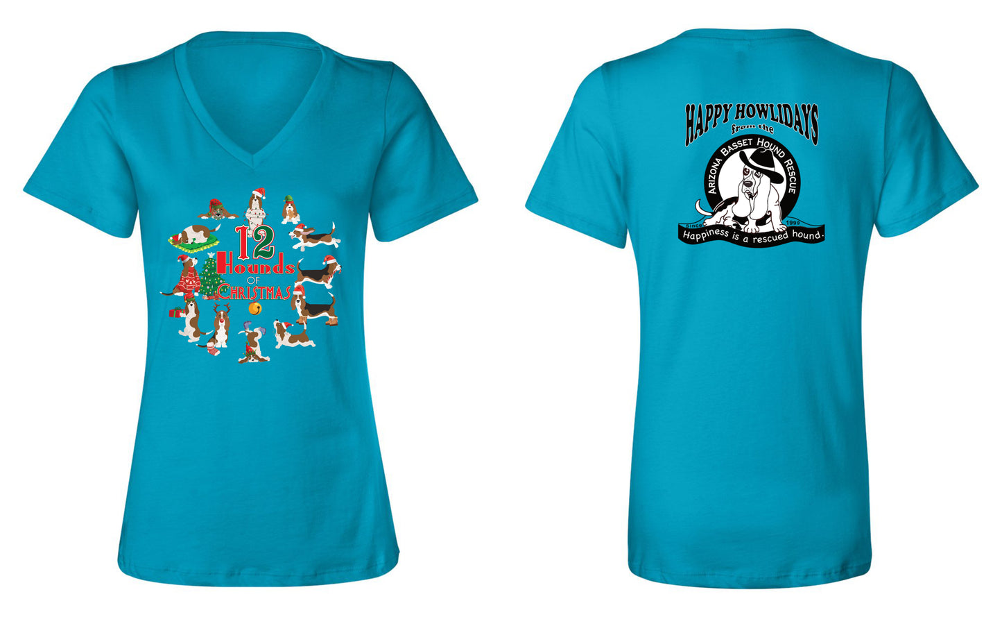 12 Hounds of Christmas Womens V-neck Shirt