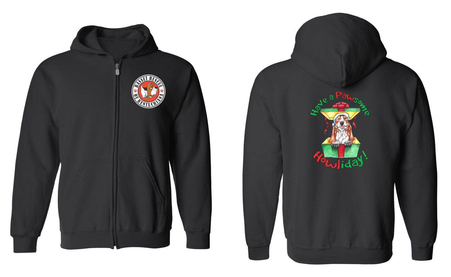 Holiday Basset Zip Up Hoodies