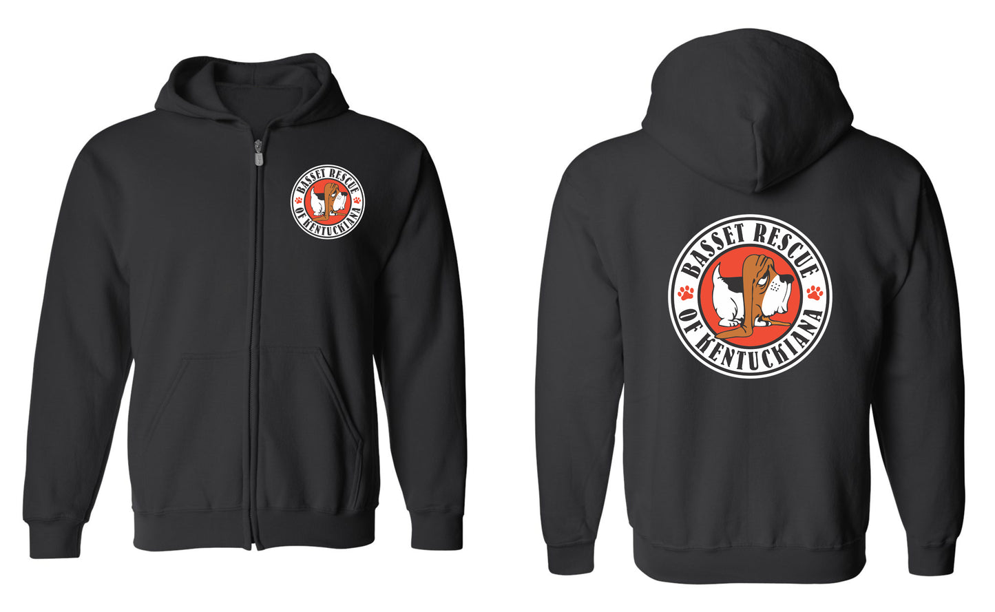 Basset Rescue of Kentuckiana Logo Zip Up Hoodies