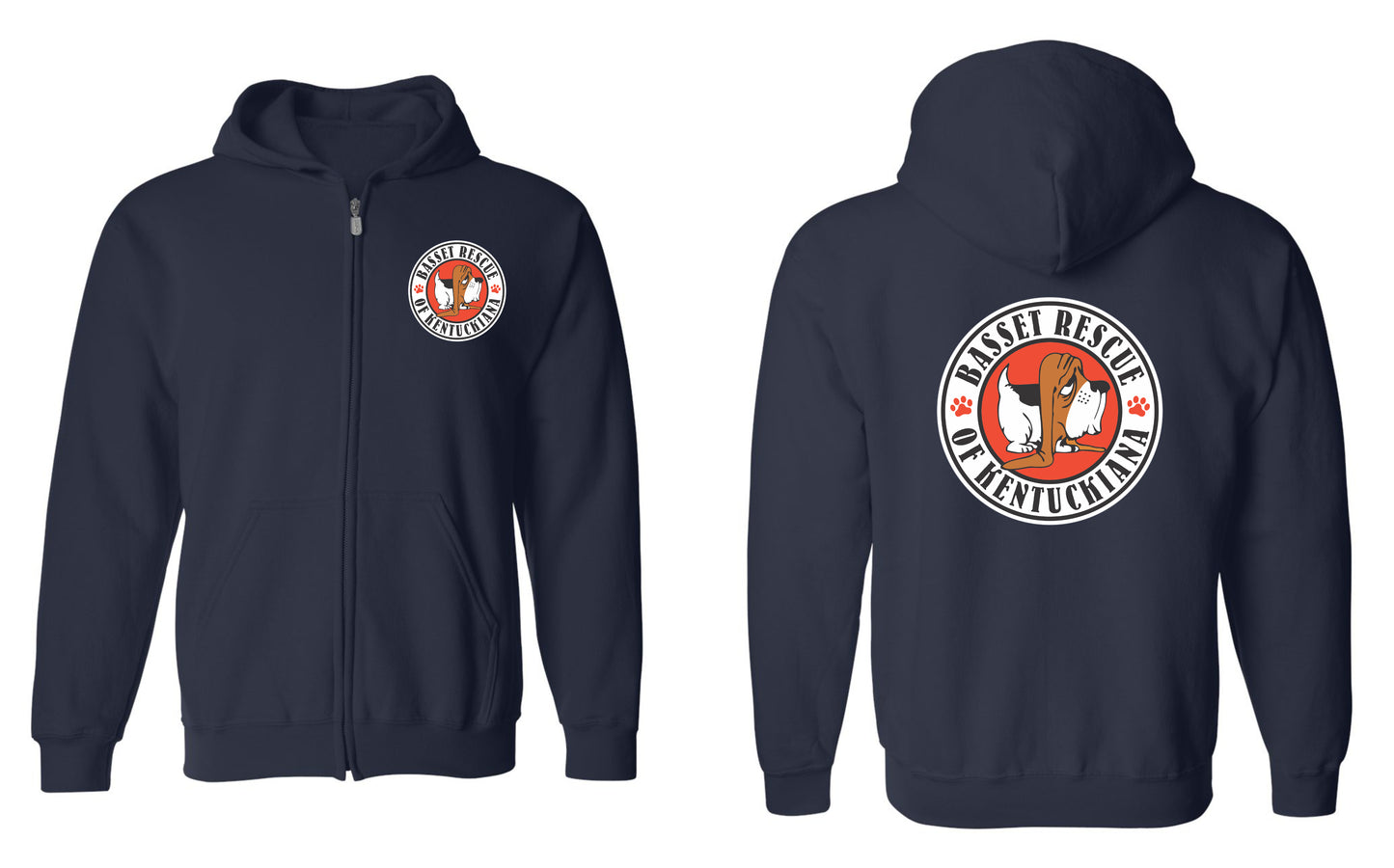 Basset Rescue of Kentuckiana Logo Zip Up Hoodies
