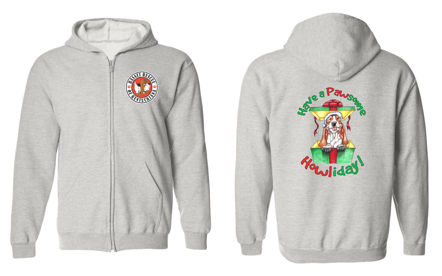 Holiday Basset Zip Up Hoodies