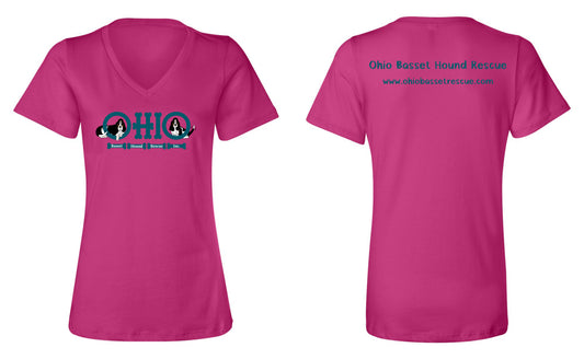 Ohio Basset Hound Rescue Logo Women's V-neck Shirt