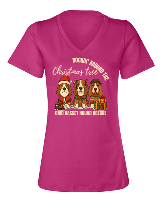 3 Christmas Bassets Women's V-neck