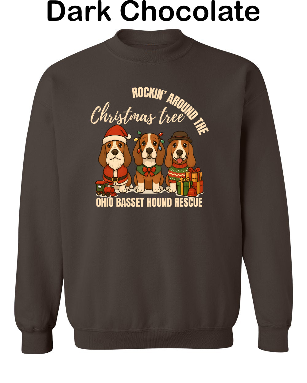 3 Christmas Bassets Tree Sweatshirt
