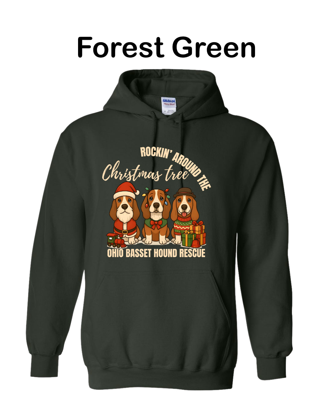 3 Christmas Bassets Tree Hoodie