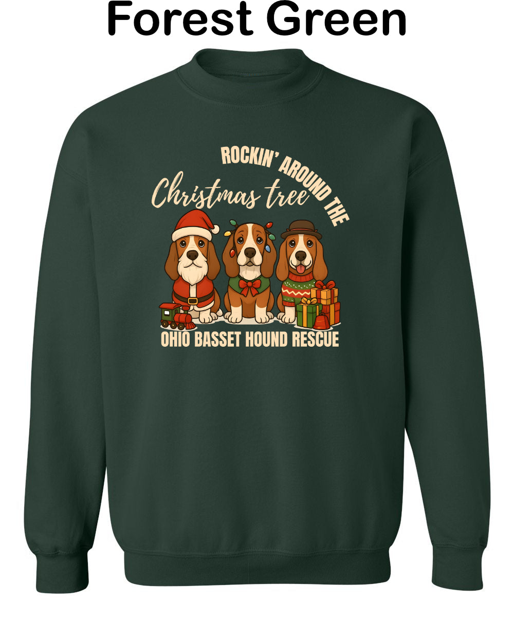 3 Christmas Bassets Tree Sweatshirt