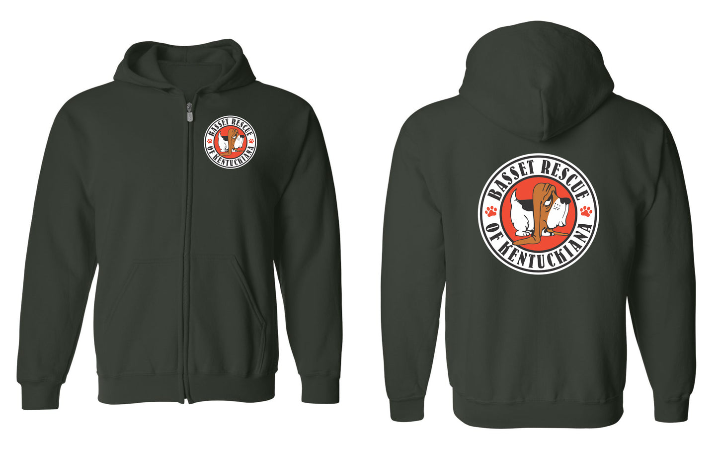 Basset Rescue of Kentuckiana Logo Zip Up Hoodies