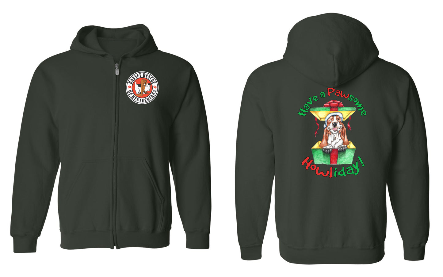 Holiday Basset Zip Up Hoodies