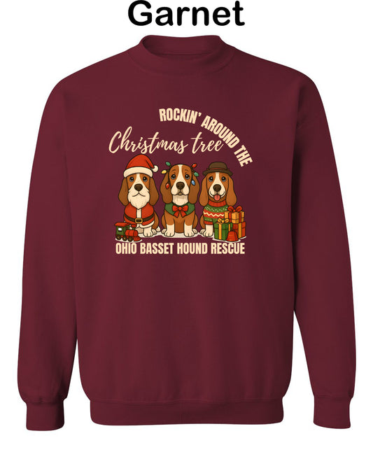 3 Christmas Bassets Tree Sweatshirt