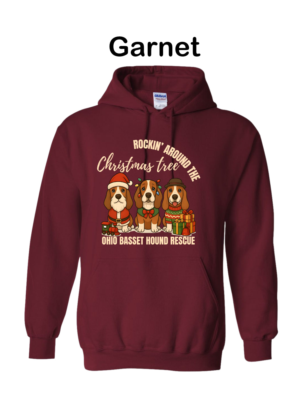 3 Christmas Bassets Tree Hoodie