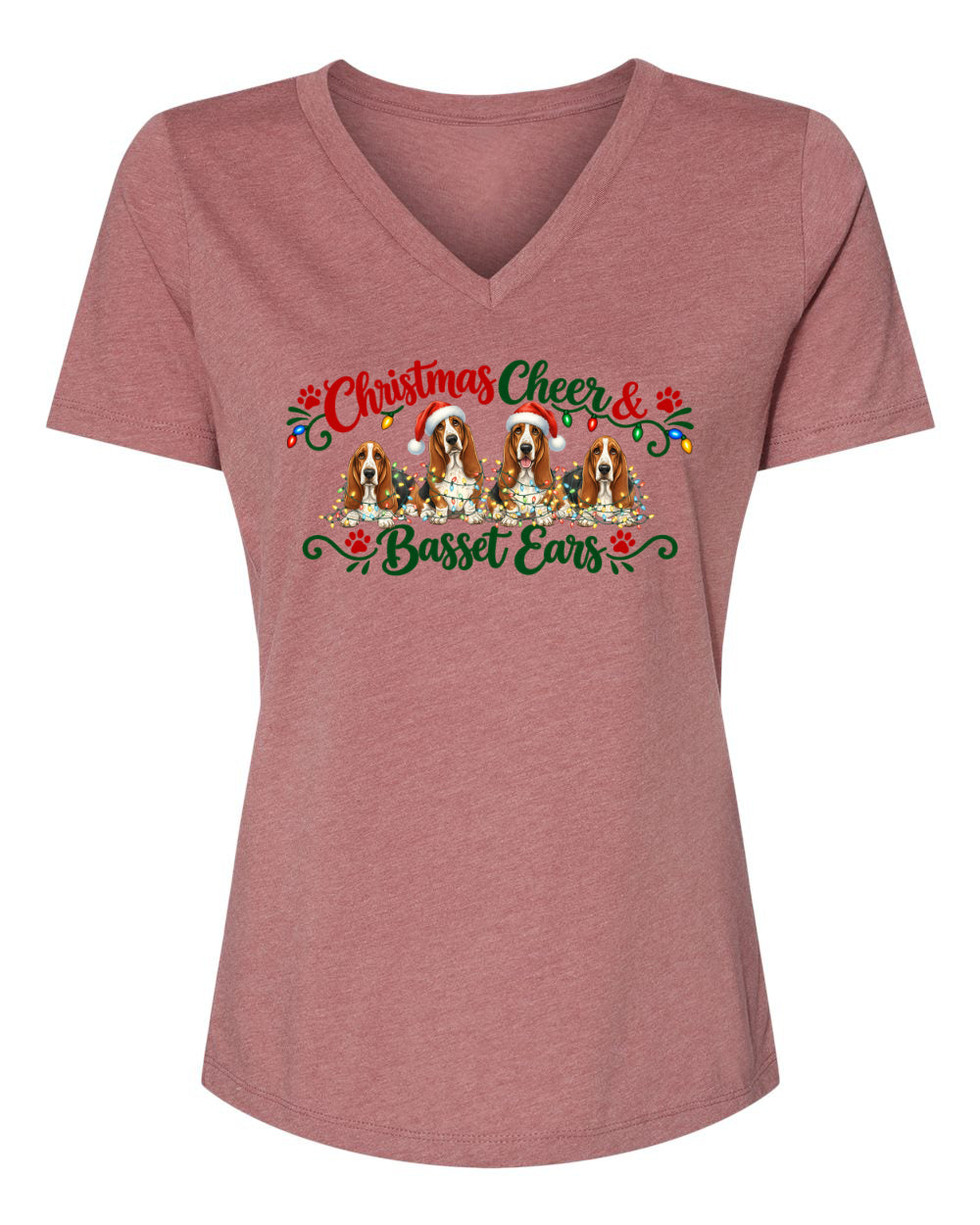 Christmas Cheer & Basset Ears Women's V-neck