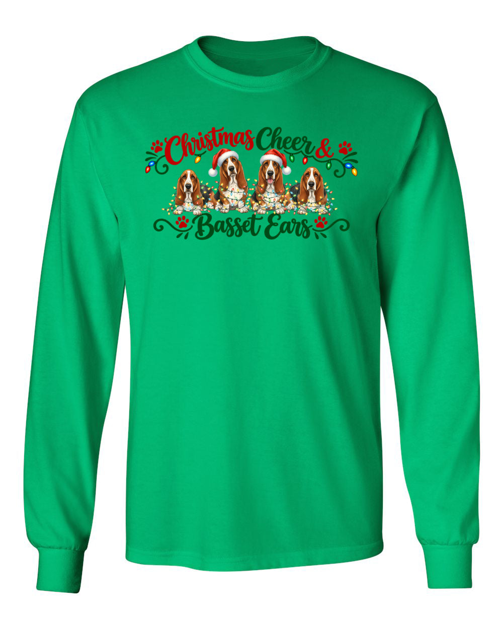 Christmas Cheer & Basset Ears Long Sleeve Shirt