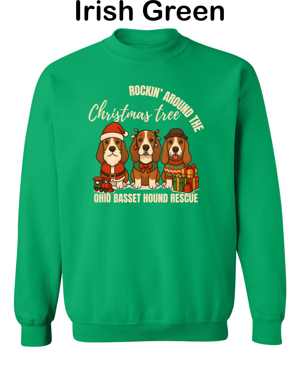 3 Christmas Bassets Tree Sweatshirt