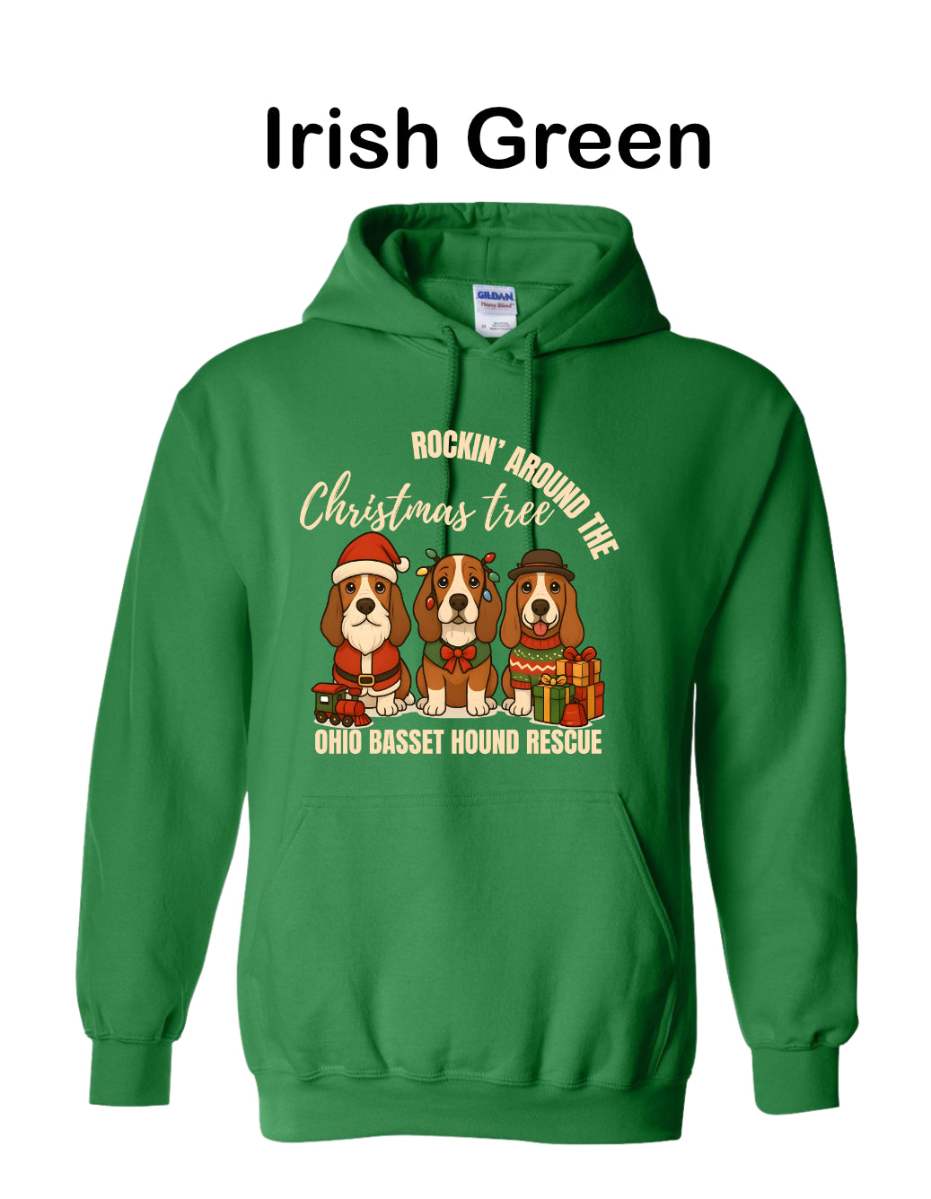 3 Christmas Bassets Tree Hoodie