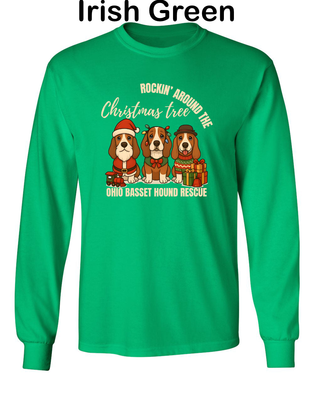 3 Christmas Bassets Long Sleeve Shirt