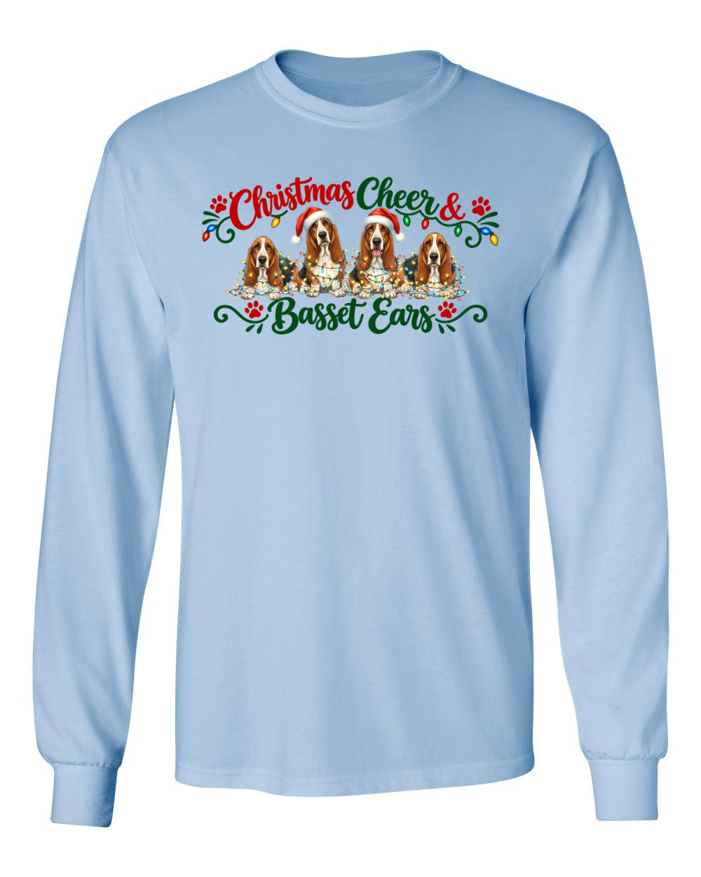 Christmas Cheer & Basset Ears Long Sleeve Shirt