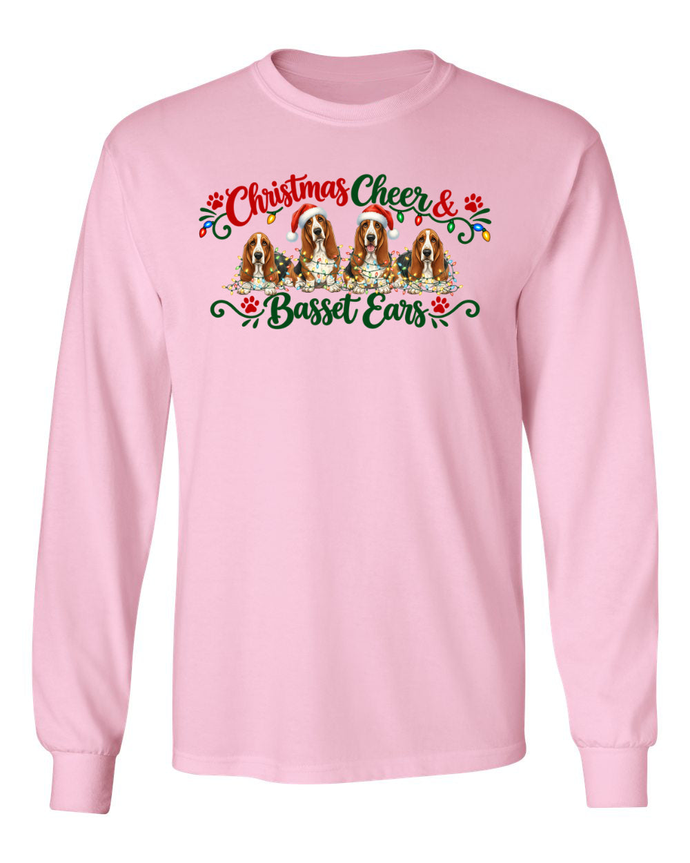 Christmas Cheer & Basset Ears Long Sleeve Shirt