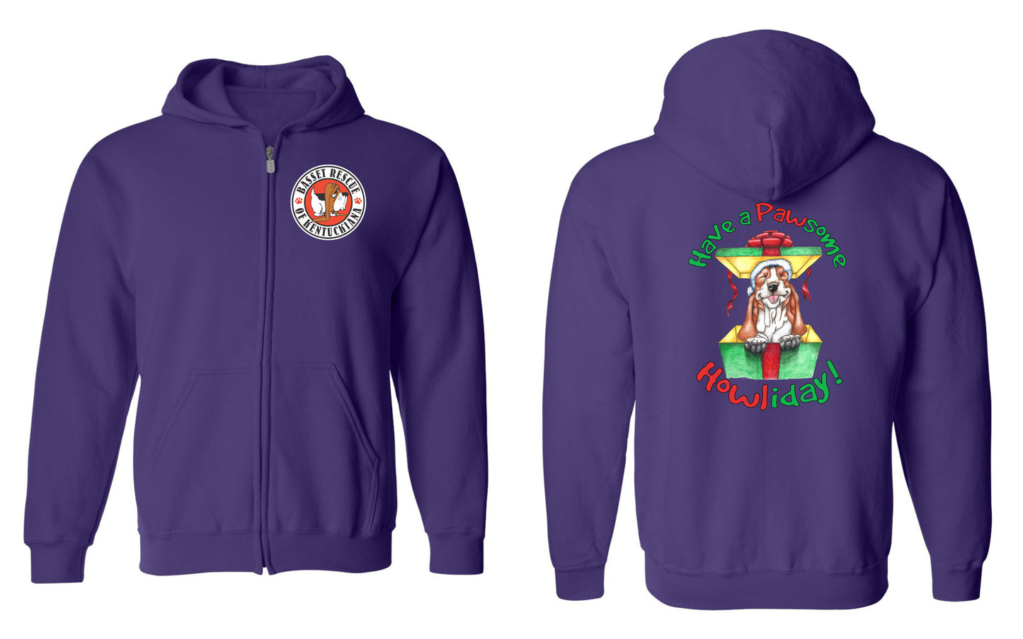 Holiday Basset Zip Up Hoodies