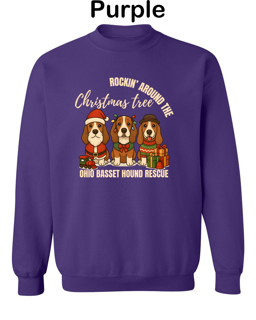 3 Christmas Bassets Tree Sweatshirt