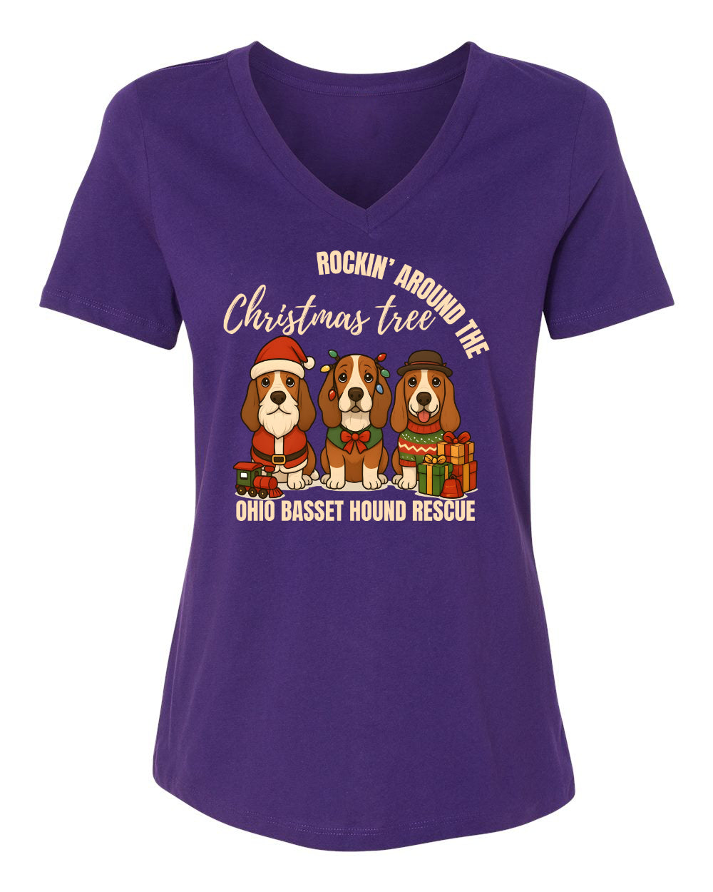 3 Christmas Bassets Women's V-neck