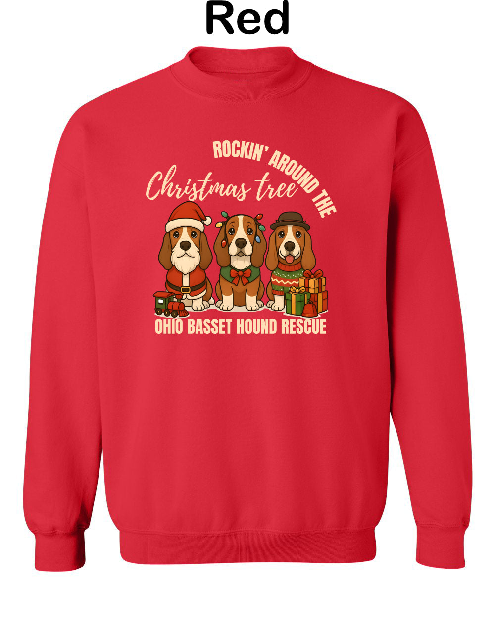 3 Christmas Bassets Tree Sweatshirt