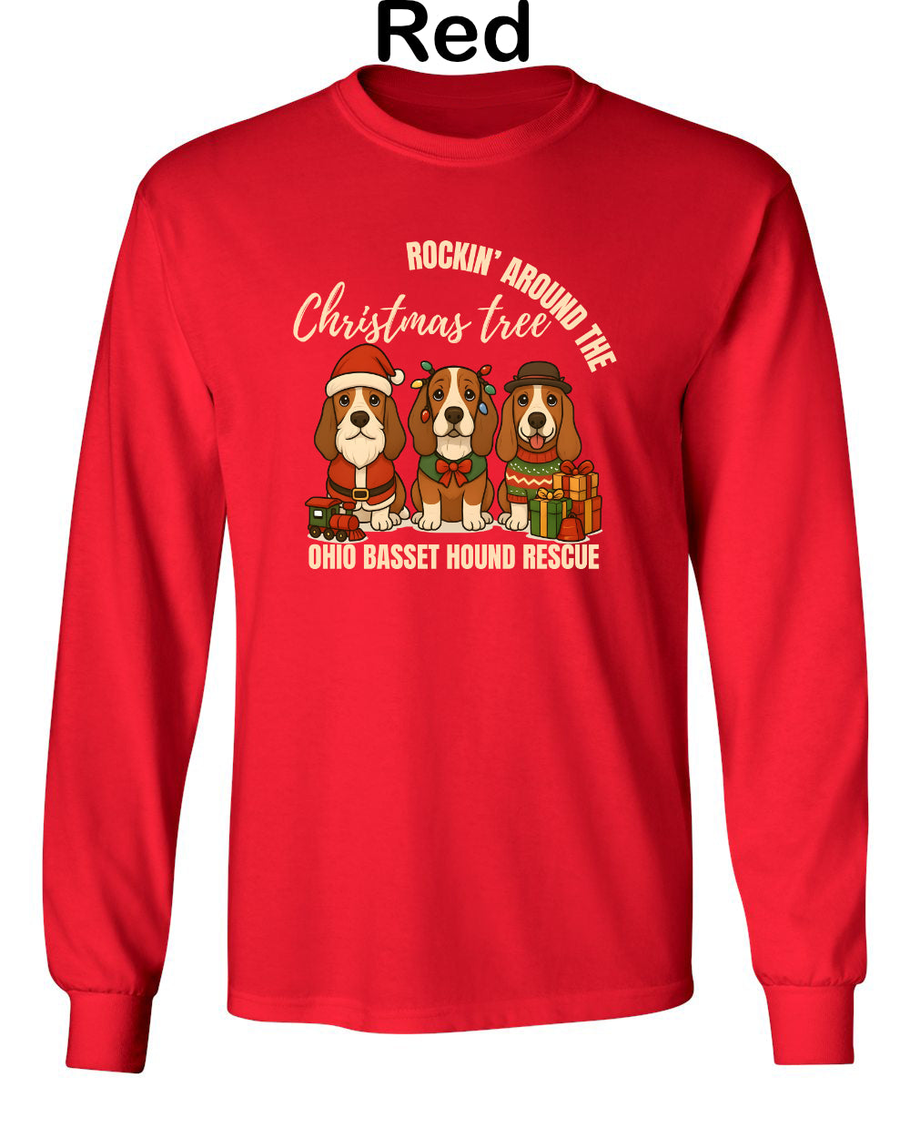 3 Christmas Bassets Long Sleeve Shirt