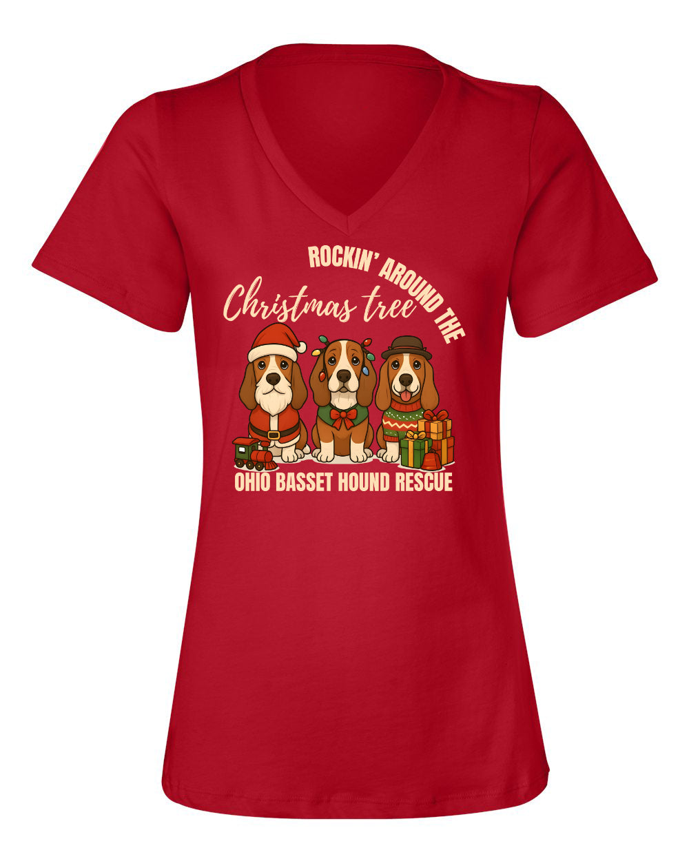 3 Christmas Bassets Women's V-neck