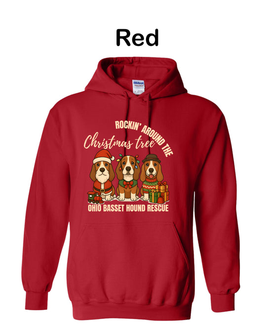 3 Christmas Bassets Tree Hoodie