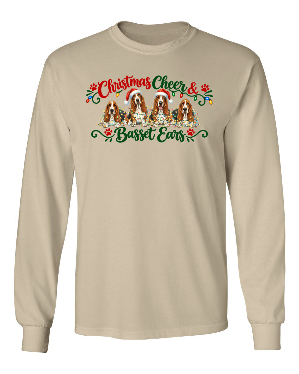 Christmas Cheer & Basset Ears Long Sleeve Shirt