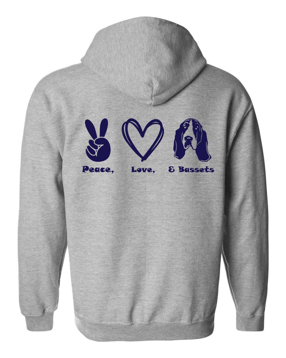 Peace, Love, Basset Zip Up Hoodie