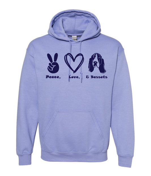 Peace, Love, Basset Hoodie